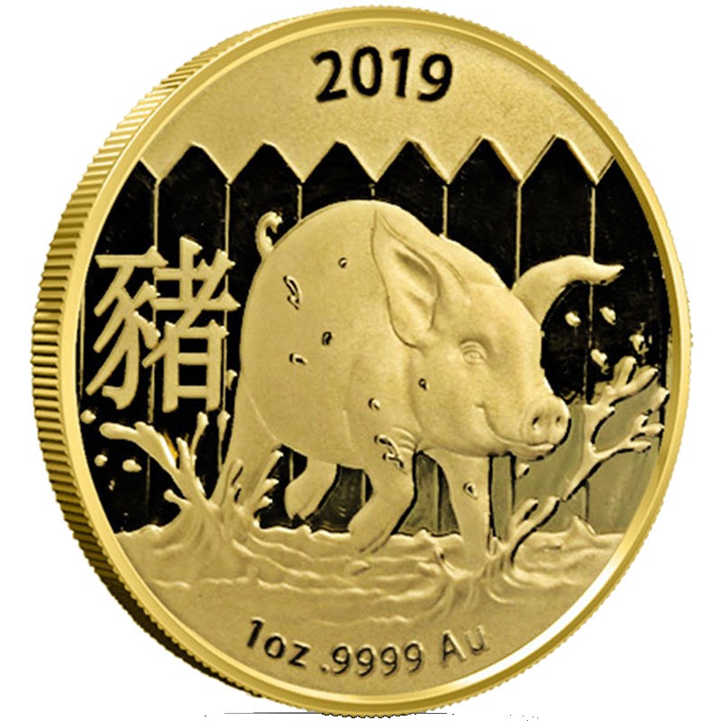 Золотая монета Австралии (Королевский монетный двор) «Год Свиньи» 2019 г.в., 31.1 г чистого золота (проба 0.9999)