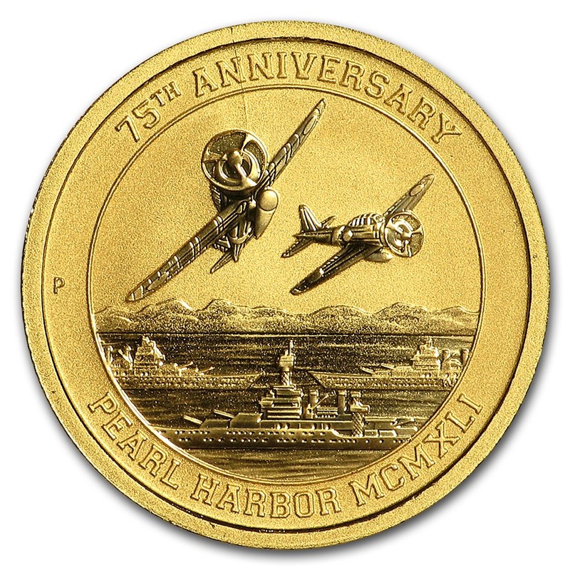 Золотая монета Тувалу «Перл Харбор» 2016 г.в., 3.11 г чистого золота (проба 0.9999)