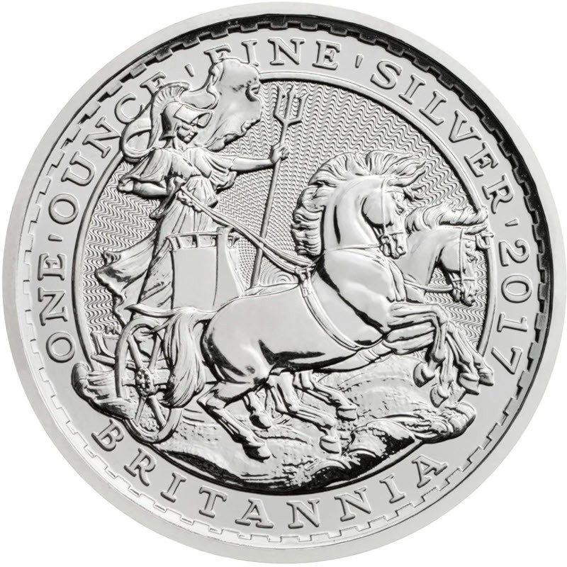 Серебряная монета Великобритании «Британия на колеснице» 2017 г.в., 31.1 г чистого серебра (проба 999)